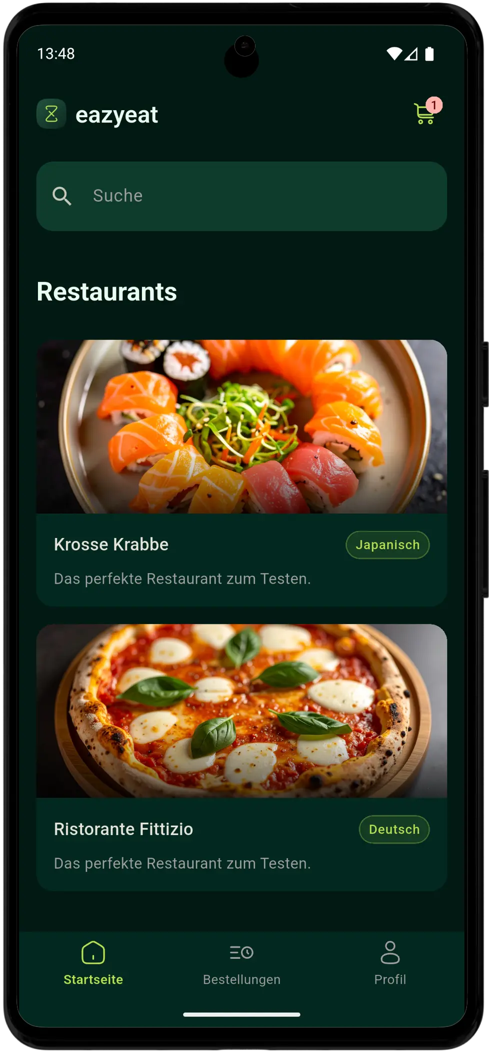 Screenshot der eazyeat App mit Essensbestellungen