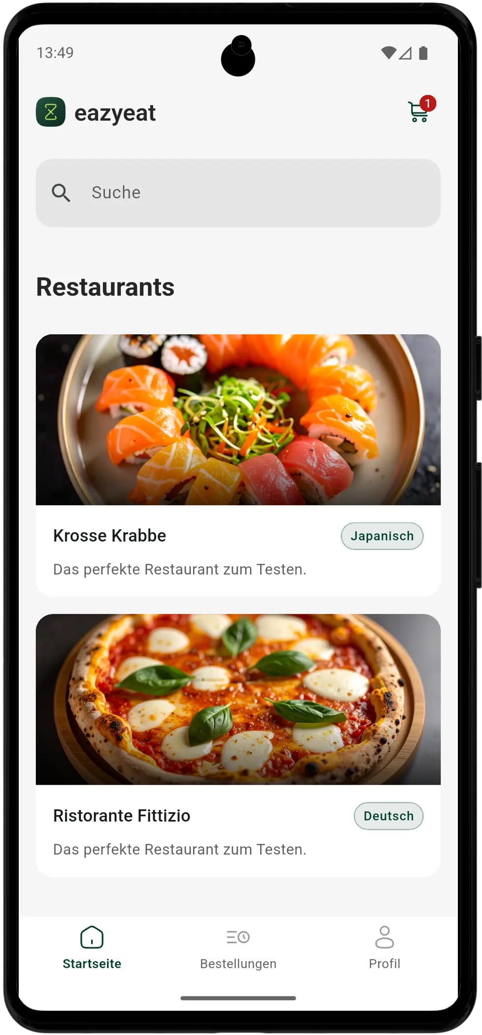 Screenshot der eazyeat App mit Essensbestellungen